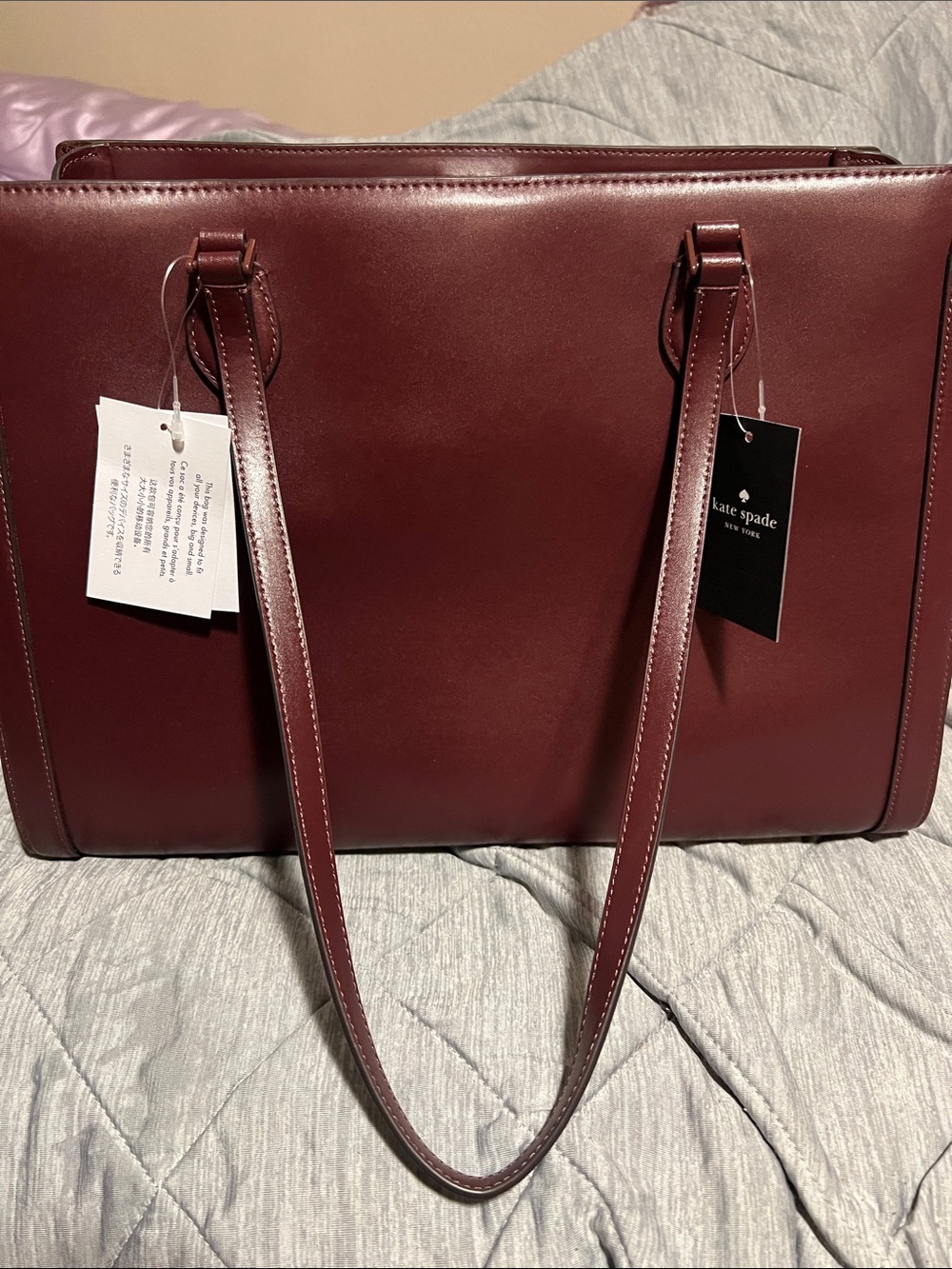 kate spade Dark Merlo laptop Madison suede mixed mat Tote with Long Straps